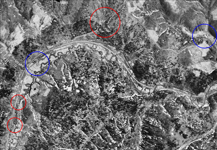中頓別町字栄の空中写真。昭和23年5月7日、米軍撮影（縮小使用）。