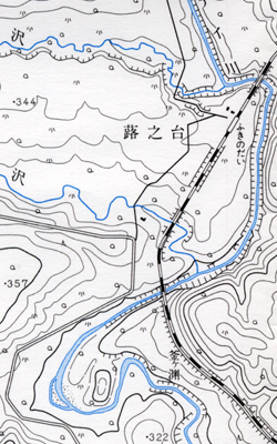 図1。2万5千分の1地形図「蕗之台」（昭和44年修正測量）を約1.5倍に拡大。