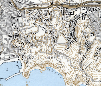 2万5千分の1地形図「室蘭」（昭和61年修正測量）を約1.6倍に拡大。