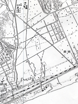 2万5千分の1地形図「錦岡」（昭和45年修正測量）と2万5千分の1地形図「苫小牧」（昭和46年修正測量）を約1.2倍に拡大。