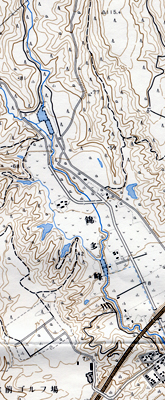 2万5千分の1地形図「錦岡」（昭和61年修正測量）を約0.85倍に縮小。