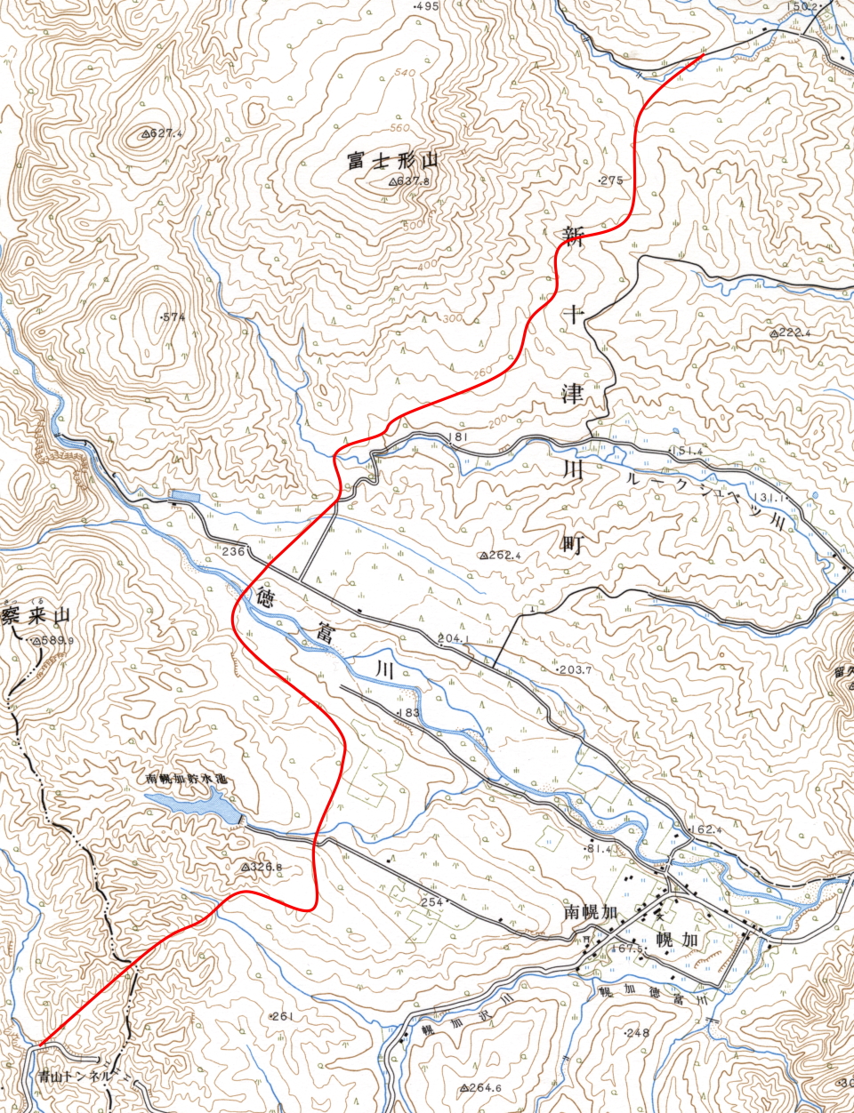 5万分の1地形図「吉野」（昭和57年修正）を約0.9倍に縮小。