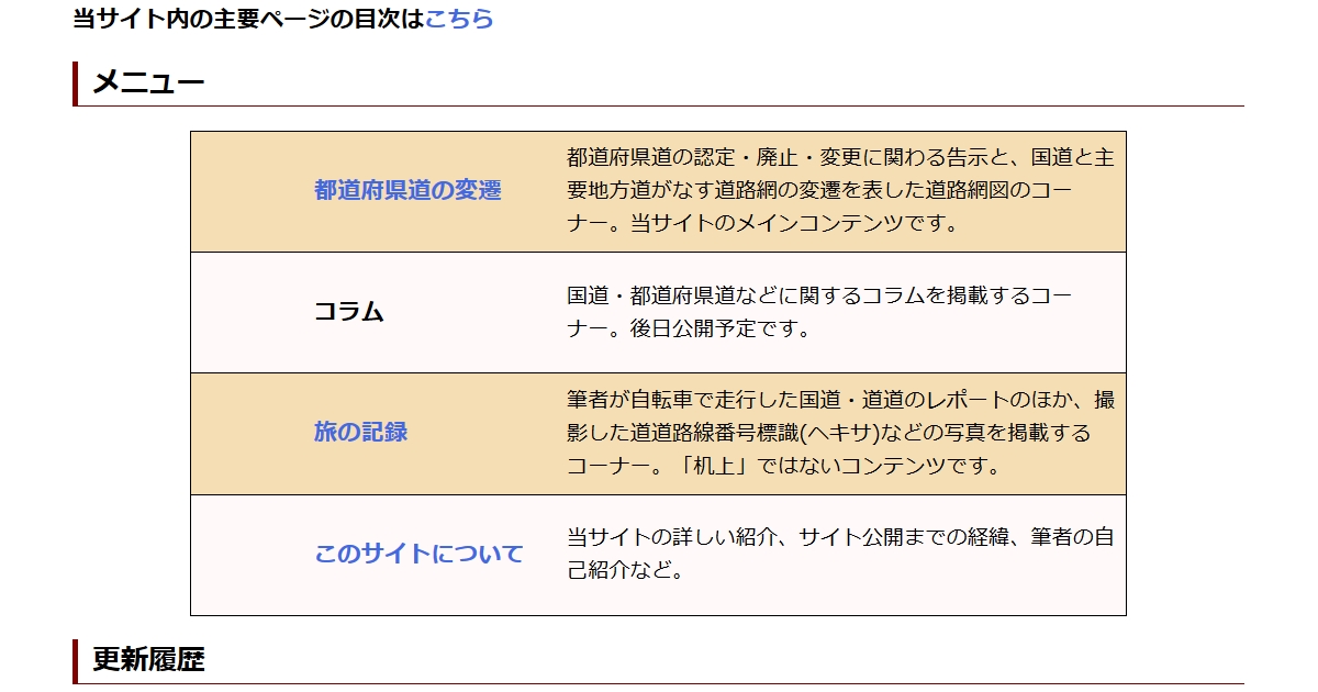 「机上の道を辿る」サイトのトップページ。